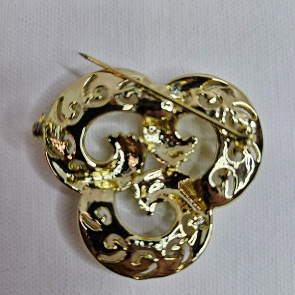 AJC American Jewelry Company Swirl Design Gold Tone Brooch Pin Marked - Picture 5 of 8